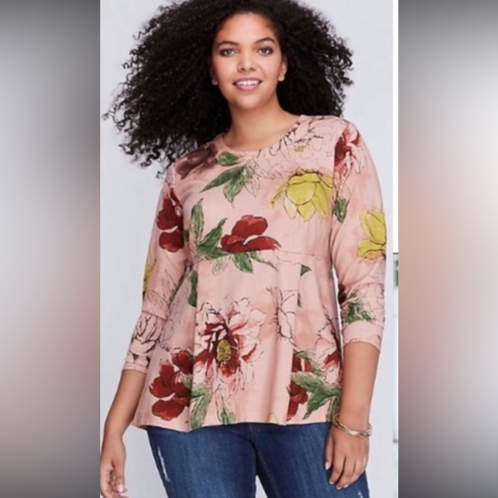 Seven7 Melissa McCarthy Floral Peplum Boho Blouse